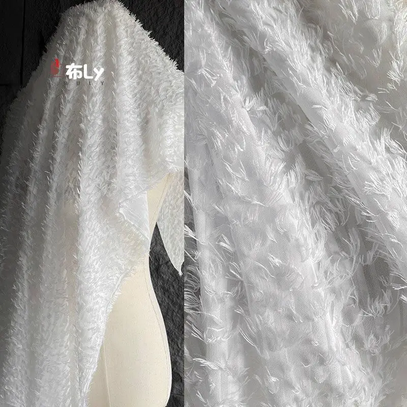 Chic Style Tassel Feather Lace Jacquard Fabric, Creative for Coat Dress Bag, Designer Clothing Material