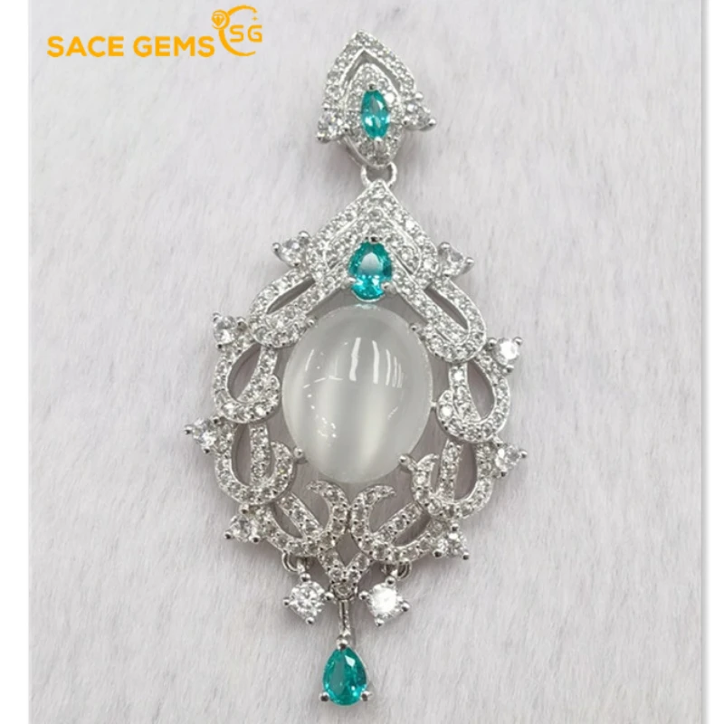 

SACE GEMS Luxury Moonstone 925 Sterling Silver Necklace Pendant for Wedding Parties Boutique Jewelry for Valentine's Day Gifts