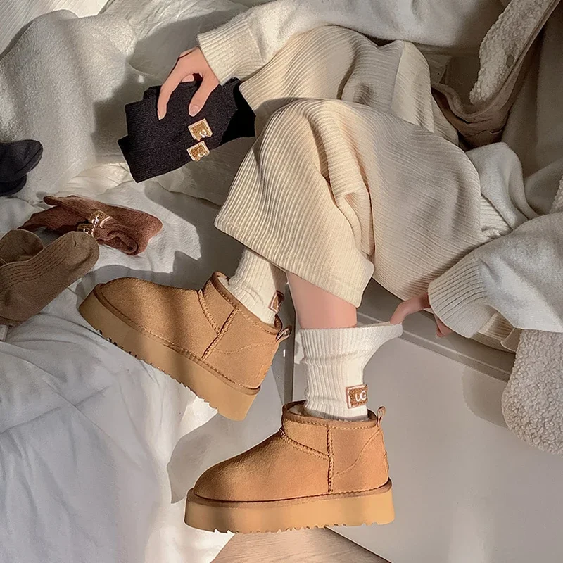 5 أزواج الشتاء الجوارب النساء الكشمير جوارب من الصوف. السيدات الدافئة سميكة كومة المطرزة شعار منتصف العجل جورب المرأة حذاء الثلوج جورب #2