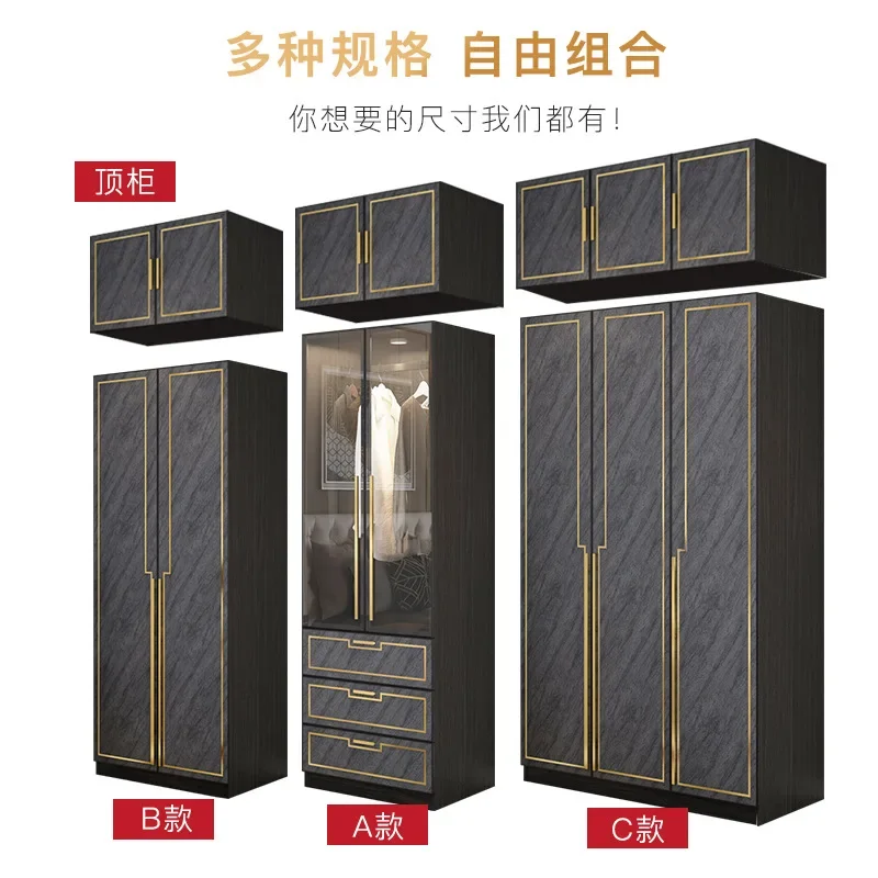 Hotel Luxury Wardrobe With Mirrored Doors Italy Style Black Wood Closet Bedroom Smart Wardrobe Cabinet