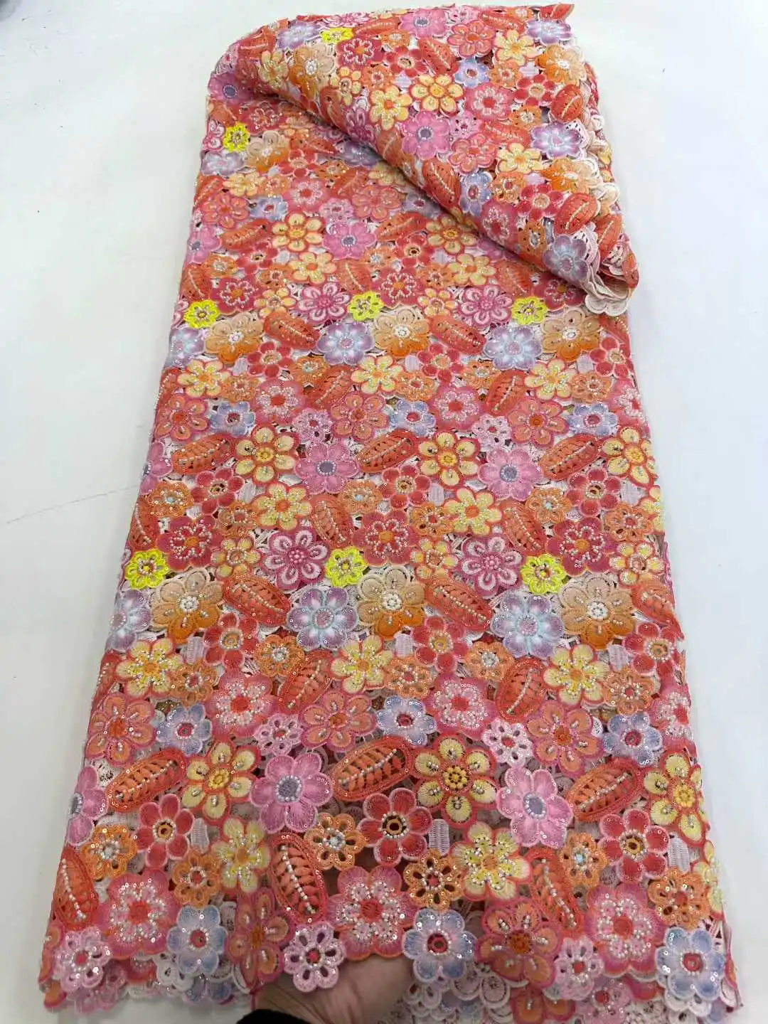 

Luxury Beaded Lace Fabric African Lace Fabric 5 Yards High Quality 2026 French Mesh With Sequence For Wedding Party Dress