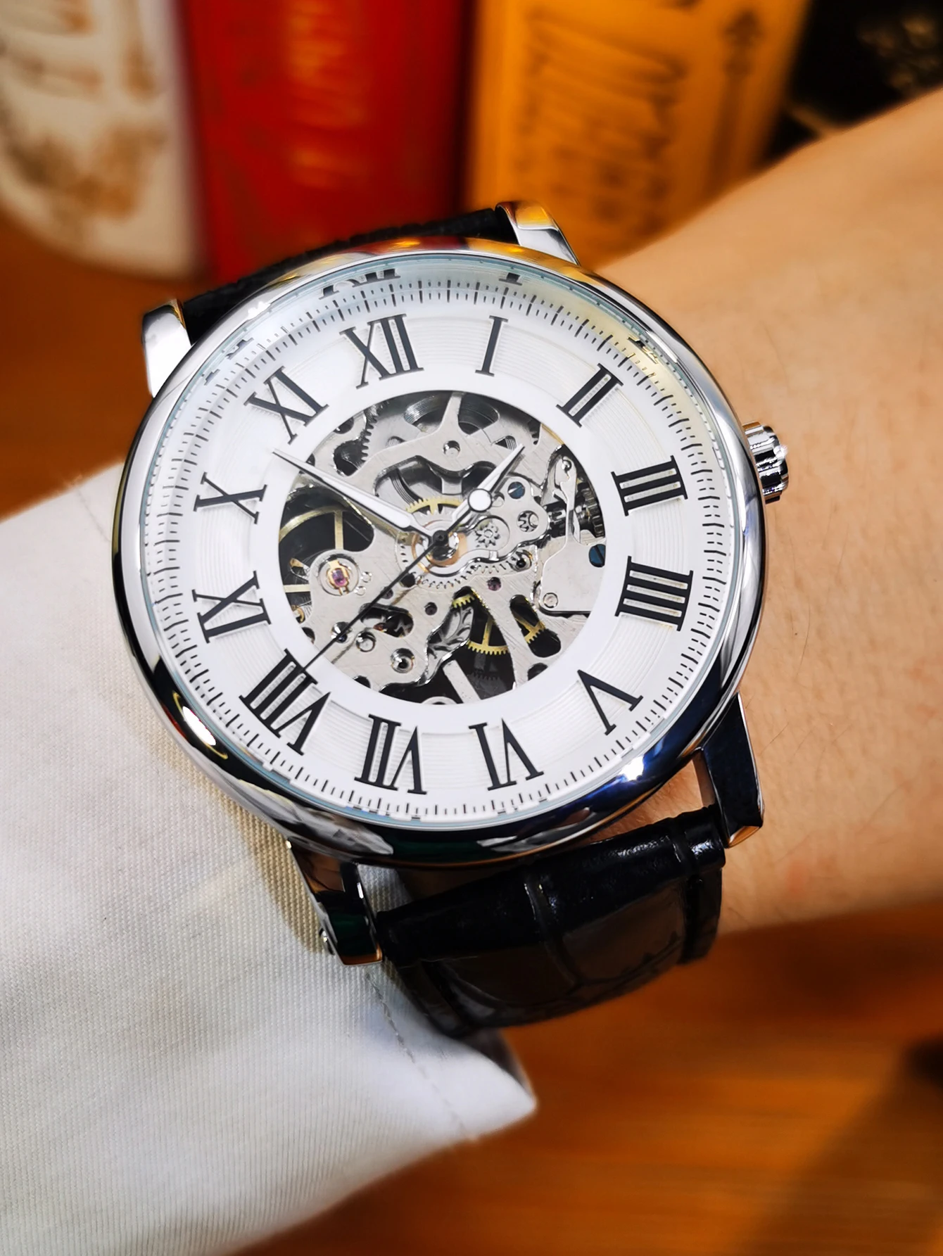 WINNER Business Skeleton Mechanical Watches Top Brand Luxury Mens Watch Casual Leather Belt Luminous Hands Minimalist Wristwatch