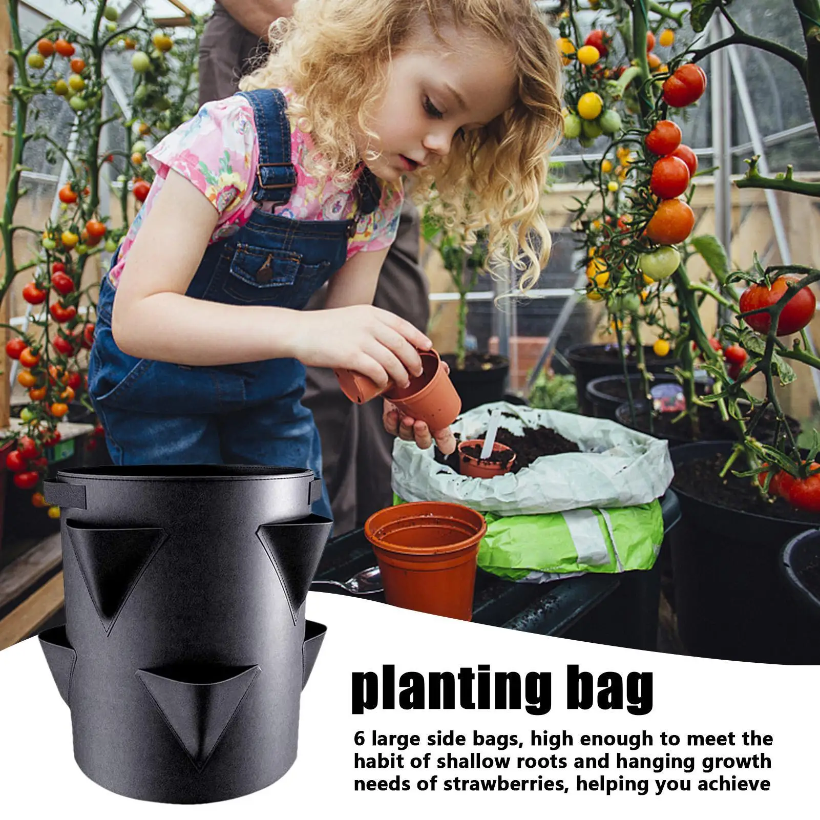 Multi-Mouth Grow Bag 7 Gallons Strawberry Tomato Planting Bags Reusable Gardens Balconies Flower Herb Planter With 6 Side Pocket
