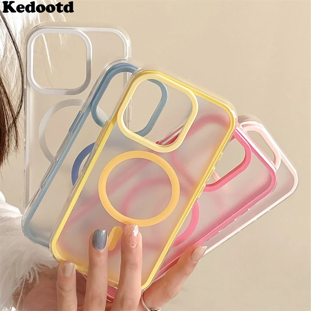 3 IN 1 Frosted Clear Bumper Magnetic For Magsafe Case For iPhone 16 15 14 Plus 13 12 11 Pro Max Wireless Charging Colorful Cover