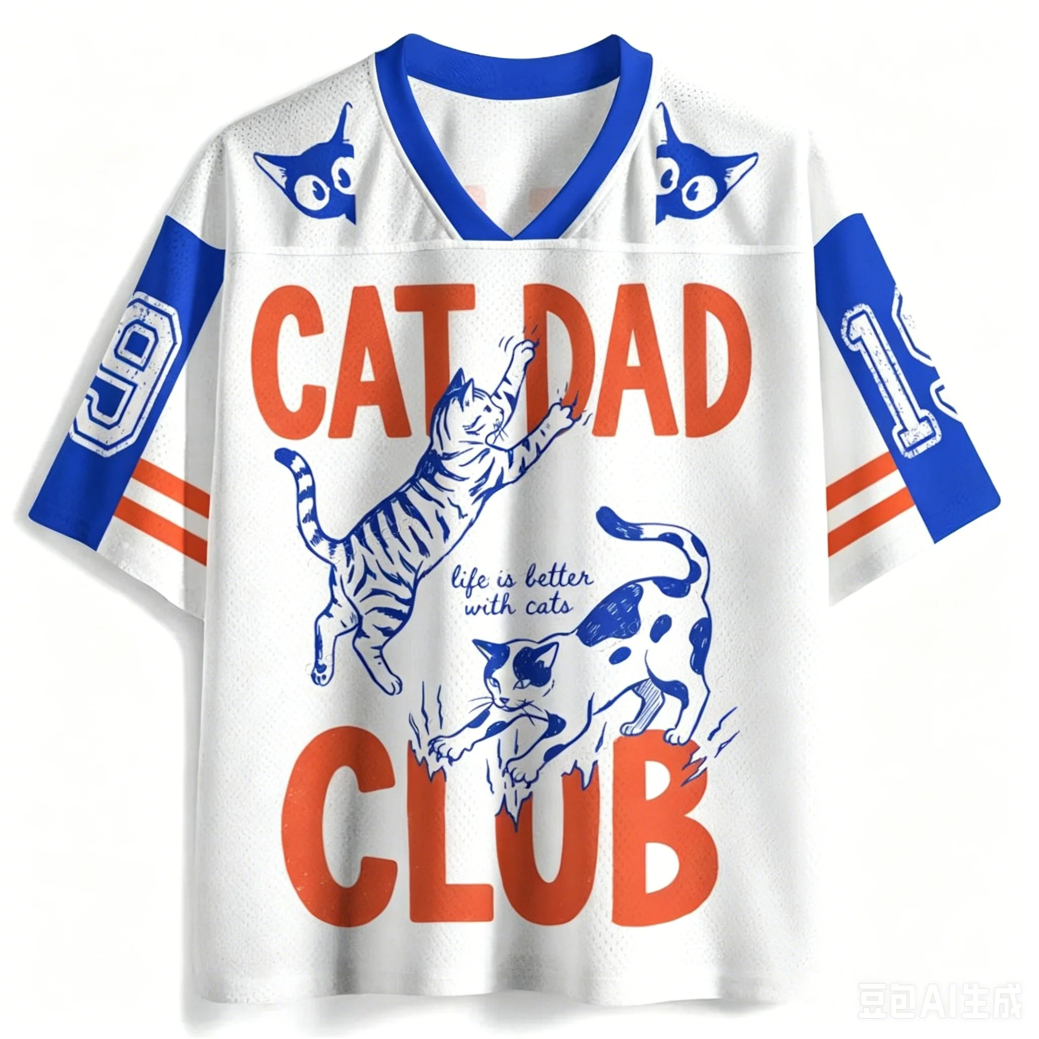 Children's Adult Cat 3D Printed American Jersey Fun Cartoon Tabby Cat Quick Drying V-neck Short Sleeved Pet Enthusiast Top