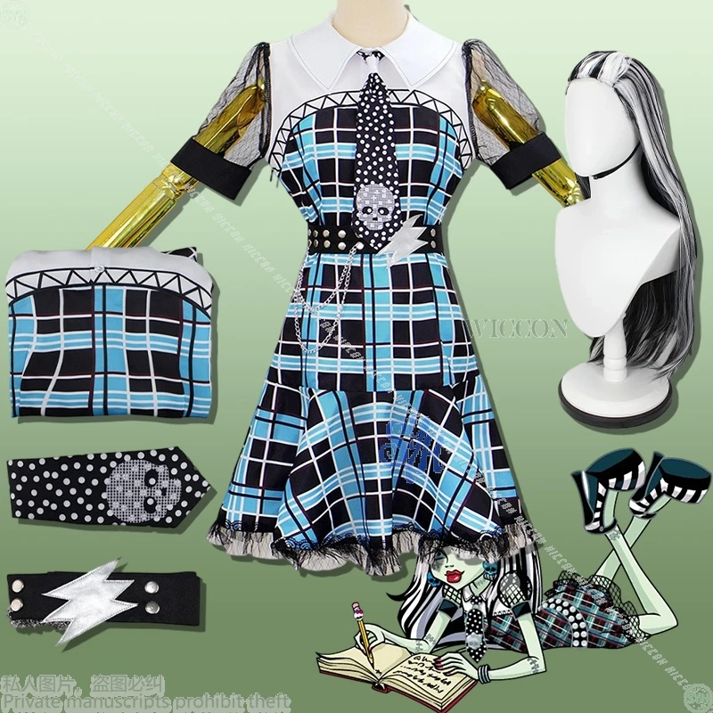 

Frankeee Costume Stennn Cosplay Anime Hot Girls School Dark Sweet Cool Blue Black Skull Jirai Kei Mini Dress Lolita Halloween