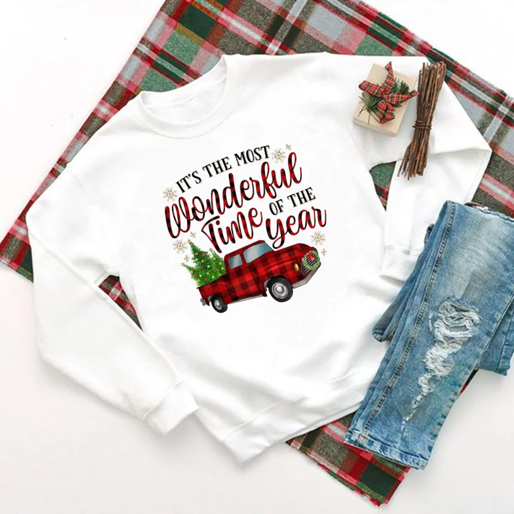 It\'s The Most Wonderful Time of Year Printed Sweatshirt Women Christmas Party Hoodie Holiday Sweater Girls Xmas Outfit Pullover