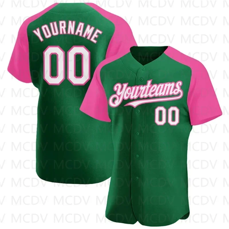 Custom Kelly Green White-Red Authentic Raglan Sleeves Baseball 3D Printed for Men and Women Casual Team Shirts  Unisex Tops