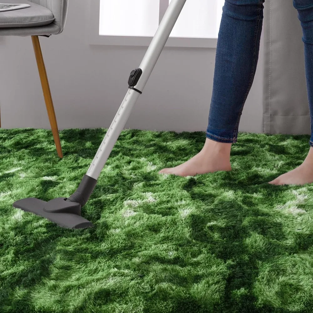 سجاد أخضر فاخر أشعث مقاس 8 × 10، مثالي لغرف النوم وغرف المعيشة