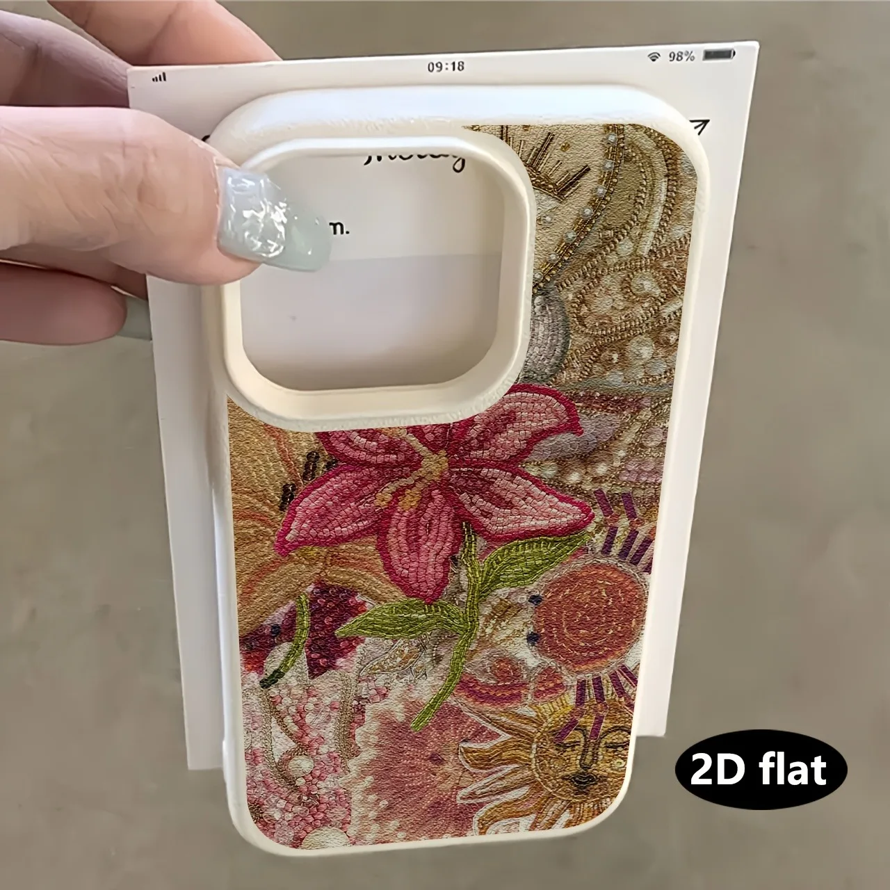 2D Vintage Heavy-Duty Beaded Embroidery Floral Sun Design Phone Case For iPhone 18 17 16 15 14 13 12 11 Pro Max Plus XS XR Cover
