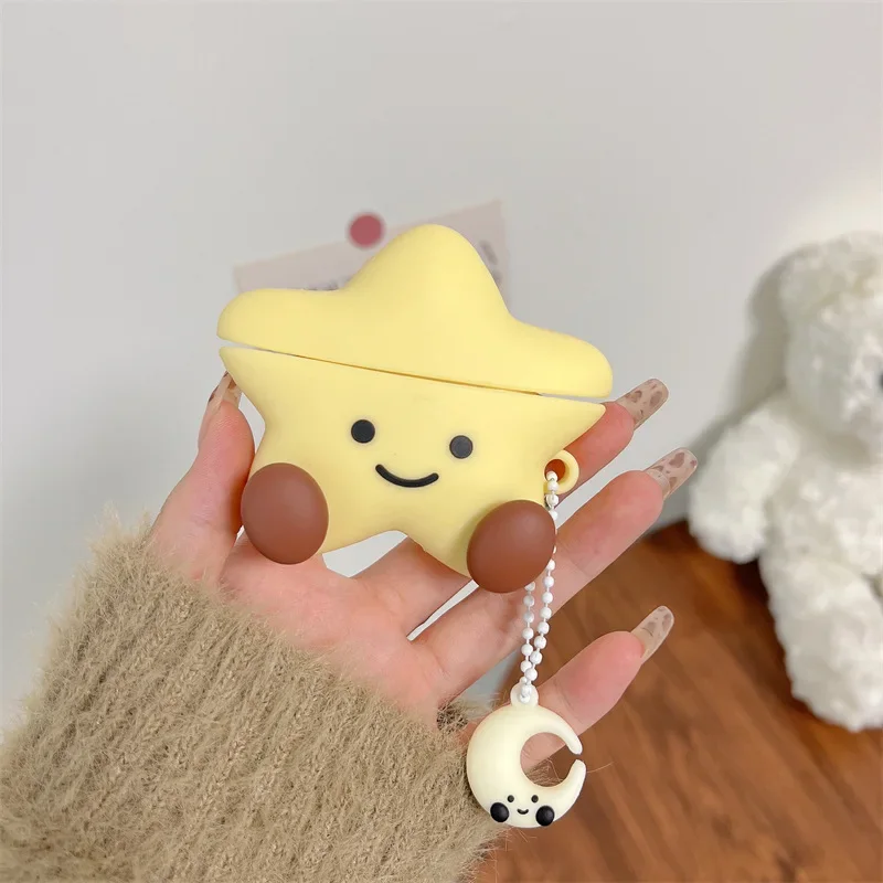 Cute Silicone Star Case para AirPods, Bluetooth Earbuds, caixa de carregamento, capa protetora para AirPods 4, 1, 2, 3 Pro, Pro2