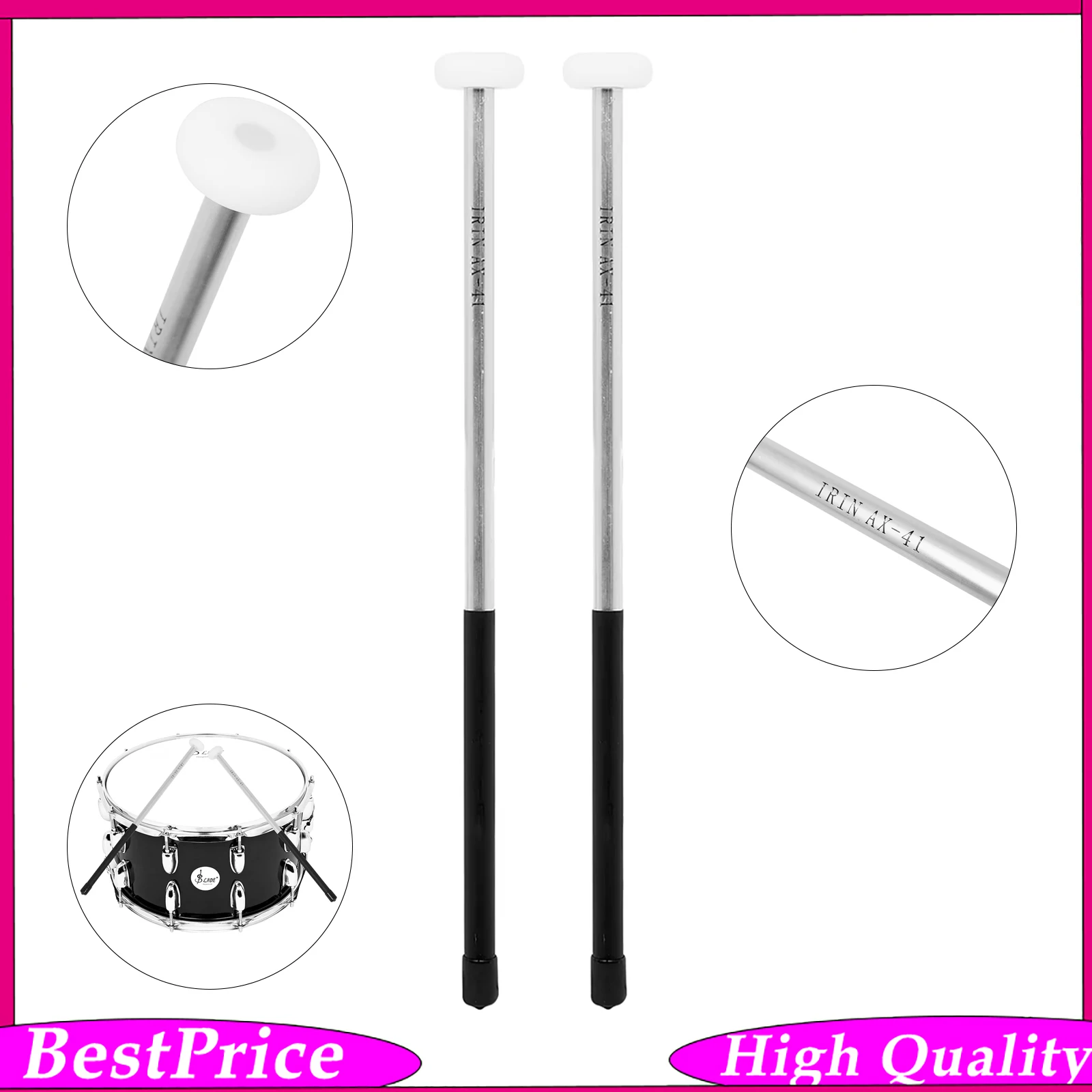 IRIN Marimba Mallet Drum Stick Aluminum Alloy Handle Tuning Mallet Percussion Instrument Parts for School Artistic Performance