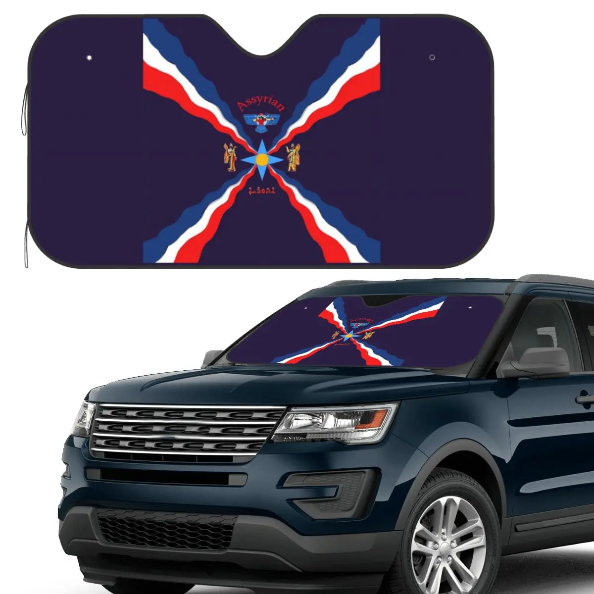 

Luxury Assyrian Suryoyo Flag Sunshade Windscreen Car Front Windshield Window Sun Visor Accessories Covers