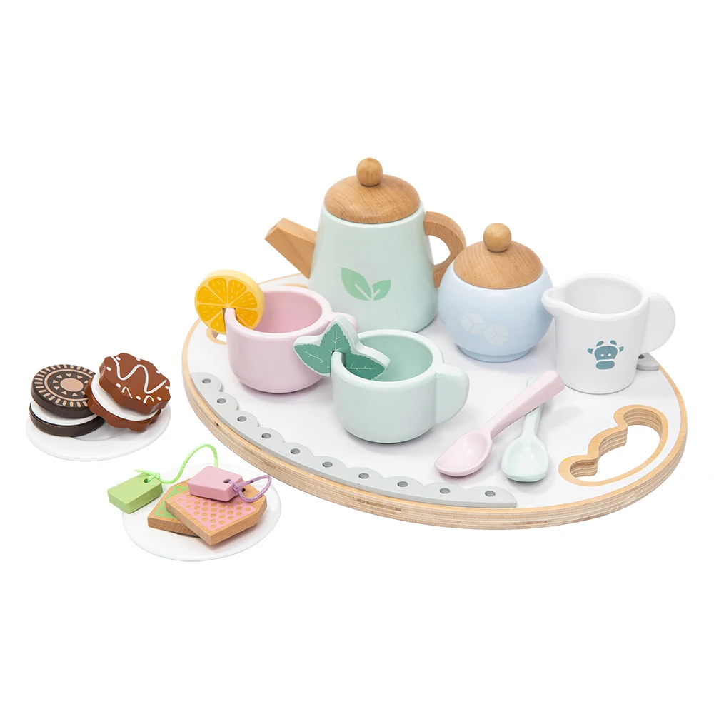 Ensemble de thé de l'après-midi en bois pour enfants, jouet de simulation, jeu de rôle d'apprentissage des aliments, jouets éducatifs précoces pour filles et garçons, cadeaux pour enfants