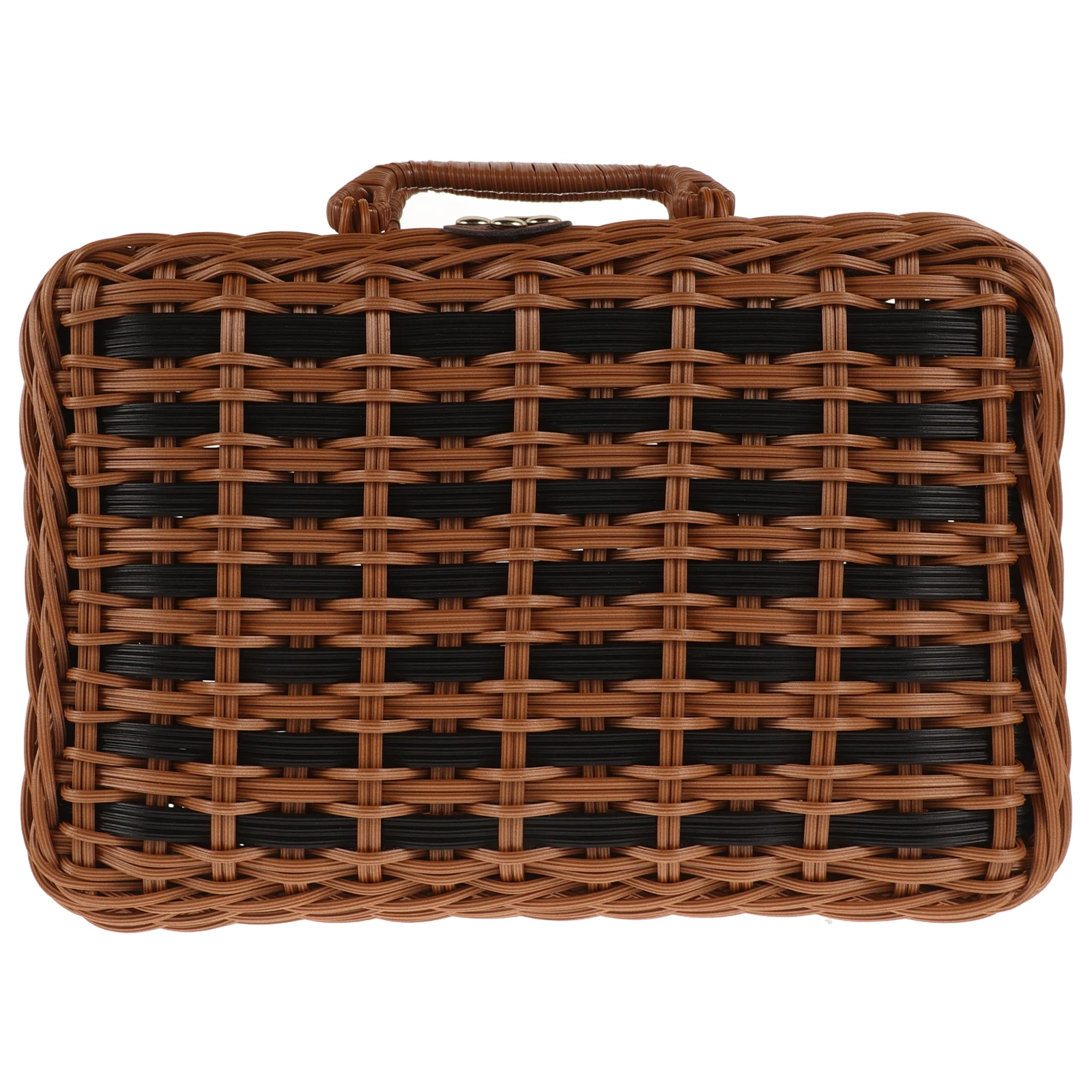 

Vintage Style Suitcase Imitation Rattan Woven Storage Case Handcrafted Organizer Practical Picnic Basket
