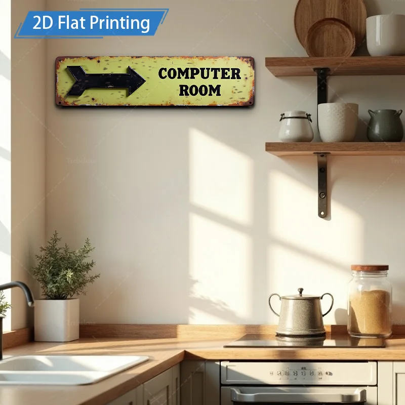 [2D FLAT] قطعة واحدة من لافتة معدنية، لافتة معدنية ريفية مقاس 4 × 16 بوصة، فن جداري على شكل سهم اتجاهي لغرفة الكمبيوتر