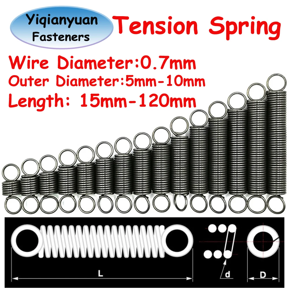 Yiqianyuan 0.7mm Diameter Tension Springs with Closed Hook Cylindroid Helical Pullback Extension Coils for Hardware Applications