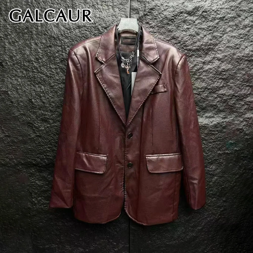 

GALCAUR Solid Spliced Pocket Chic Jacket Female Lapel Long Sleeve Loose American Retro Women's Jackets Autumn Style Fashion New