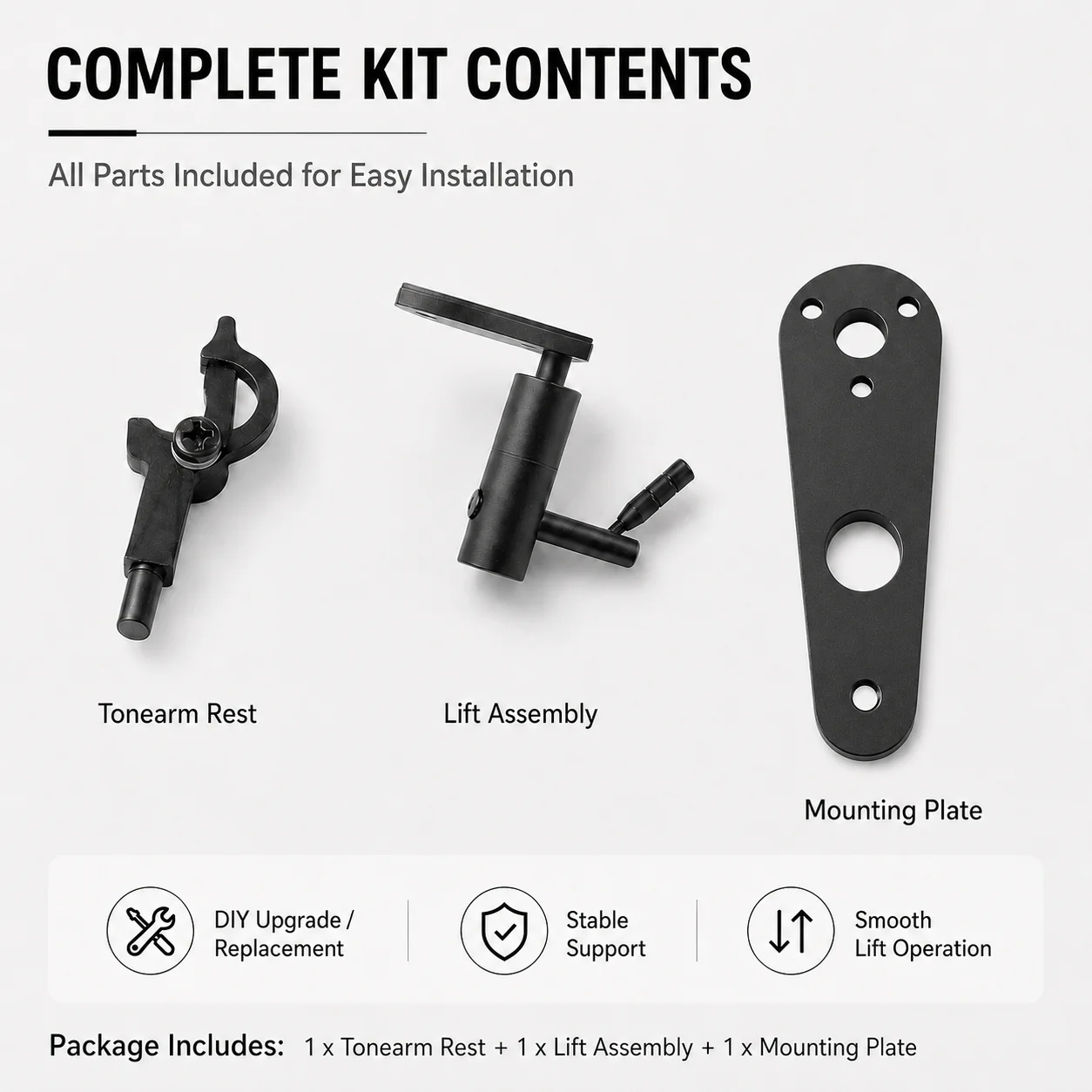 Tonearm Lift Kit for 8mm Turntable Tonearm Aluminum Alloy Arm Rest Cueing Lift Assembly Mounting Plate DIY Record Player Repair