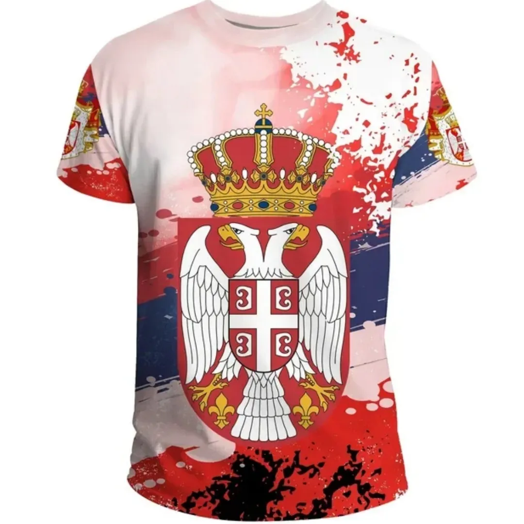 Summer New Serbia Men Women Casual T-shirt Serbia Flag National Emblem 3d Print Oversized Loose T-shirt Fashion Street Tops Tees