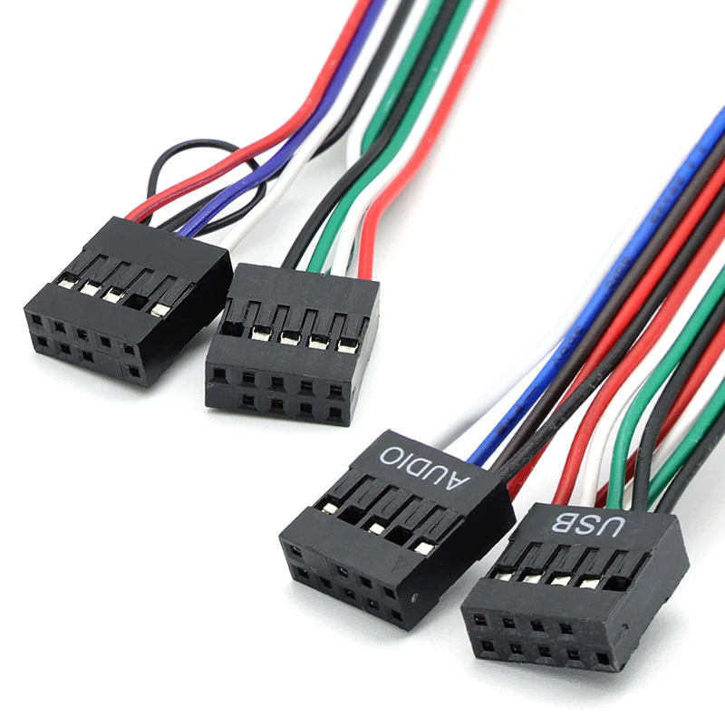 1pcs PC Computer Case 6.8/7.4/7.8cm Front Panel USB Audio Port Mic Earphone Cables USB 2.0 Plug Guard Extend Connectors 65CM