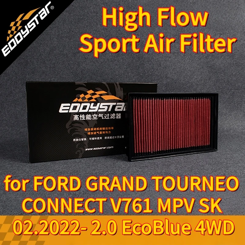 

High Flow Sport Air Filter for FORD GRAND TOURNEO CONNECT V761 MPV SK 02.2022- 2.0 EcoBlue 4WD Washable Racing Intake Filters