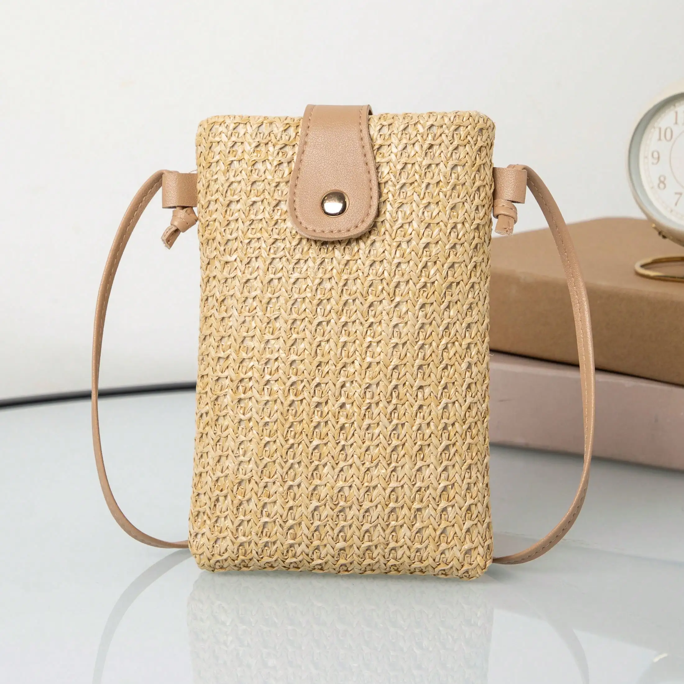 

Woven Straw Crossbody Phone Bag for Women, Lightweight Summer Beach Accessory