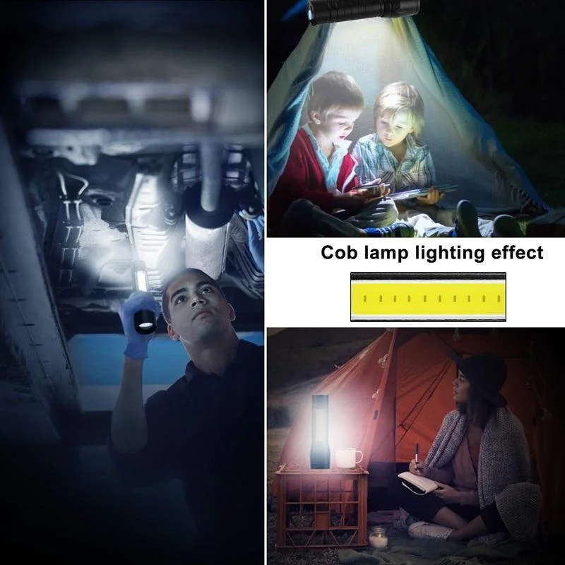 Mini lanterna led recarregável cob + xpe portátil tocha de acampamento zoomable foco luz lanterna tática com clipe de caneta