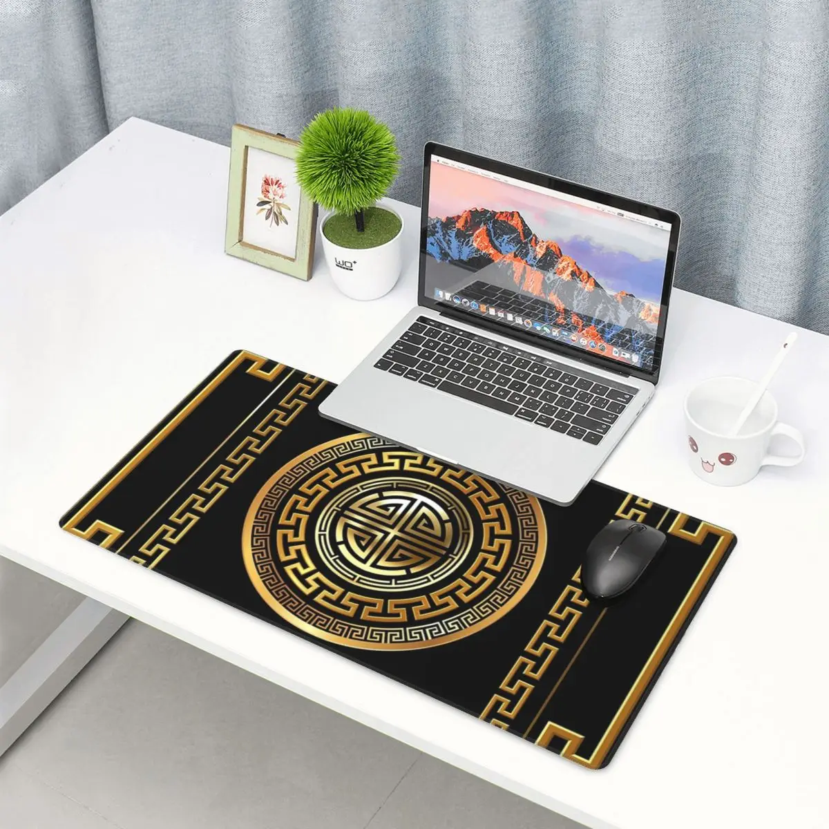 

Large Mouse Pad Greek Key Meander Black Gold Large GamerPCLaptop Mats Keyboard Carpet ComputerGaming Office Accessories Desk Mat