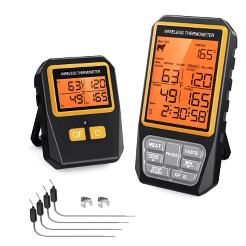 

328Ft Wireless Meat Thermometer - 4 Probes with Timer & Alarm for Grilling, Smoker, BBQ, Oven