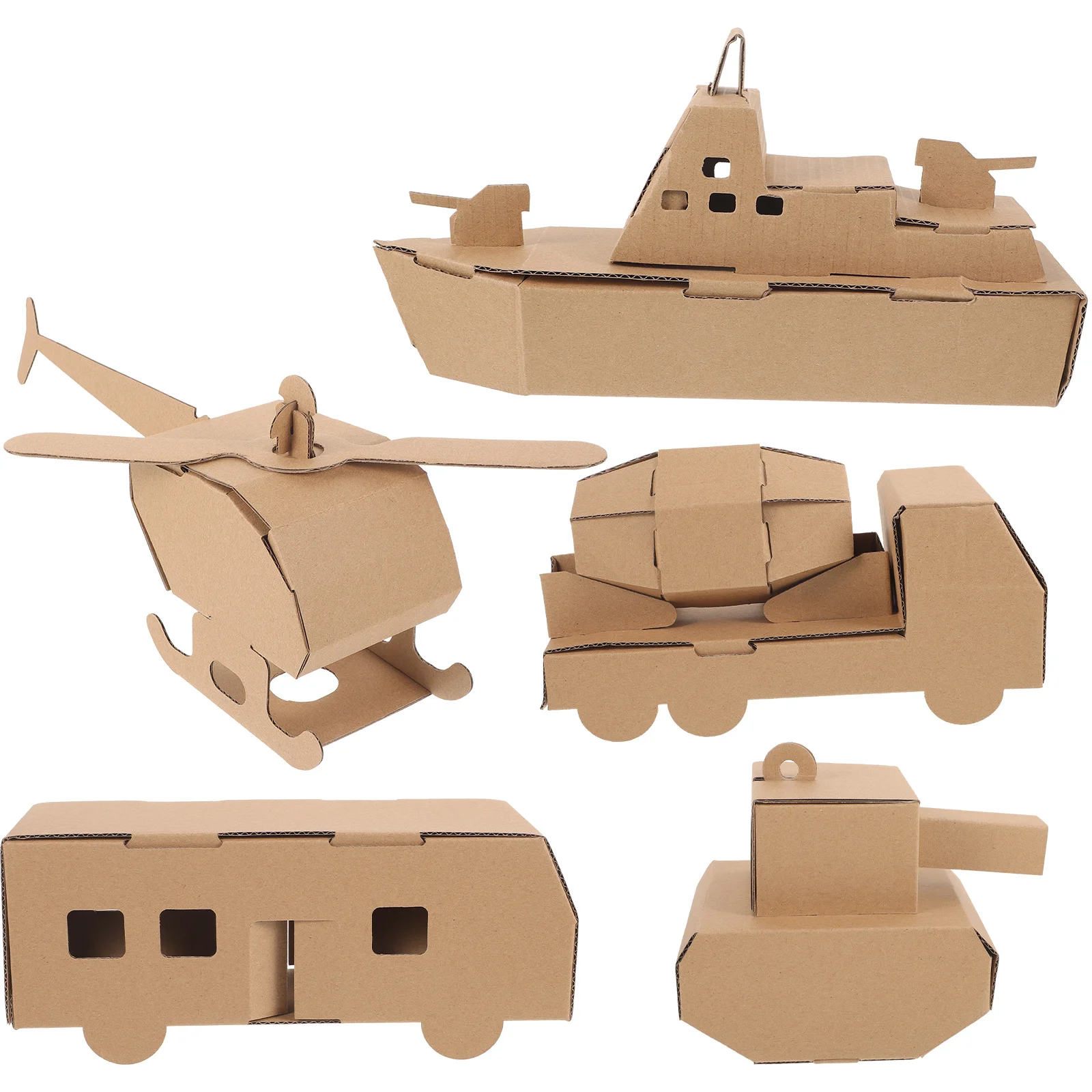 5 Pcs Children's Handmade Paper DIY Model Airplane Tank Car Submarine Cardboard Kindergarten Assembly Toys Puzzle for Kids 3d