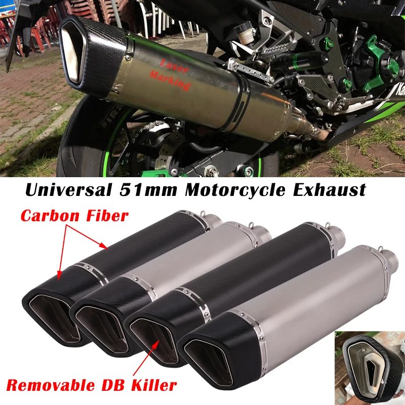 51mm Universal Motorcycle Exhaust Modified Carbon Fiber Muffler DB Killer Escape For CBR500 KTM790 NK400 MT10  GSX-S750 F750GS