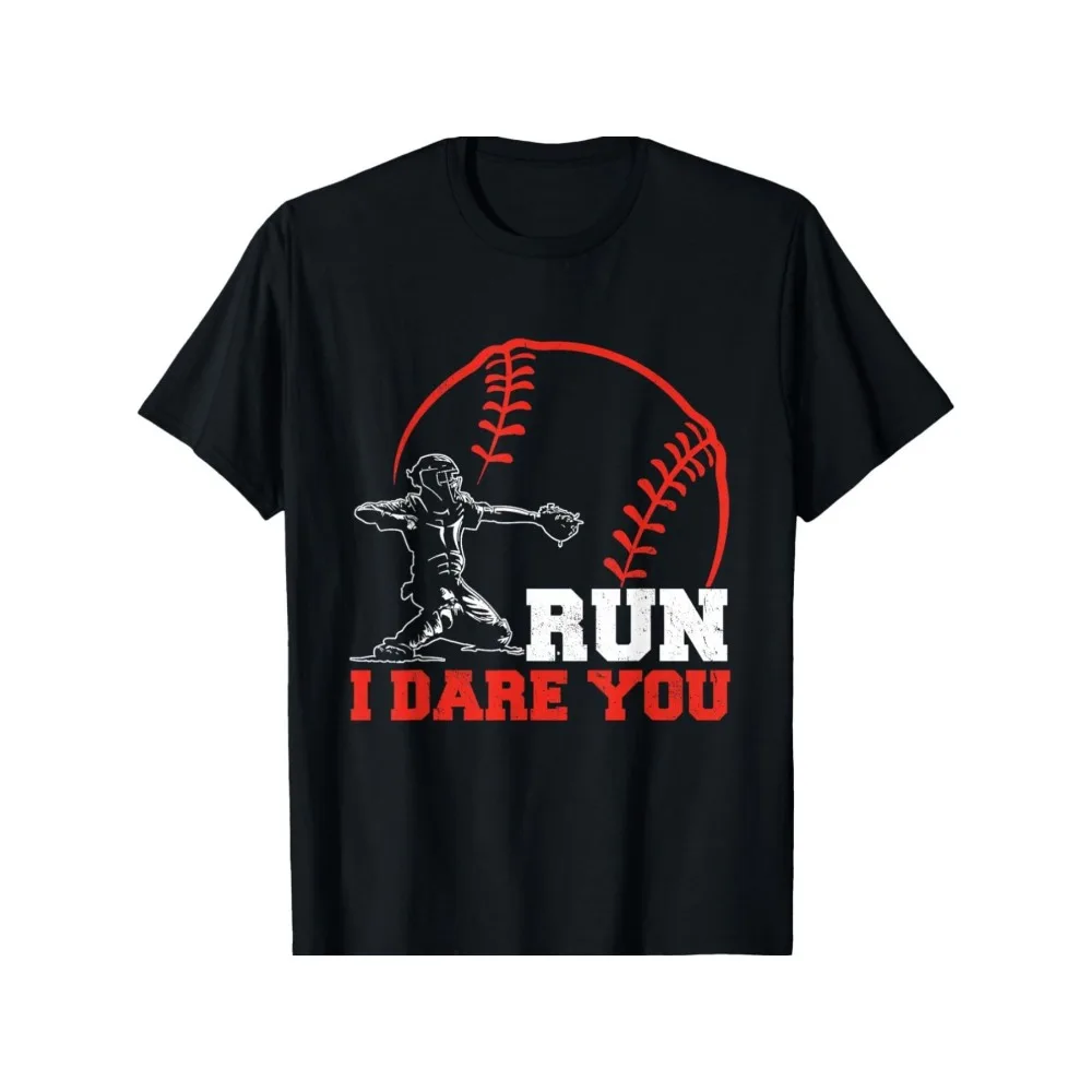 Steal I Dare You Baseball Catcher Baseball Player T-Shirt for Men Women, Christmas Thanksgiving New Year Birthday T-Shirt Gifts for Mom Dad Men Women Friends, Unisex Black Soft Fabric Tee, 100% Cotton