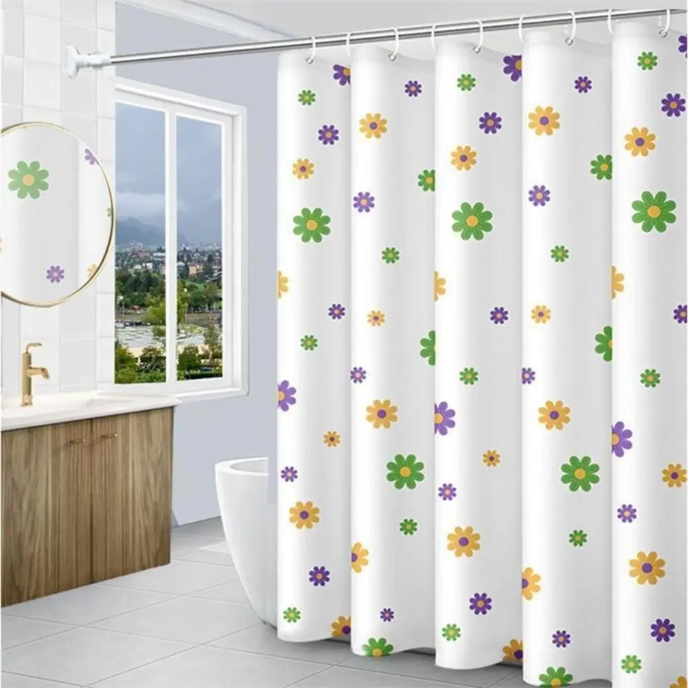 Watercolor Leaves on The Top Plant with Floral Bathroom Decoration Shower Curtain 150*180CM with Hooks