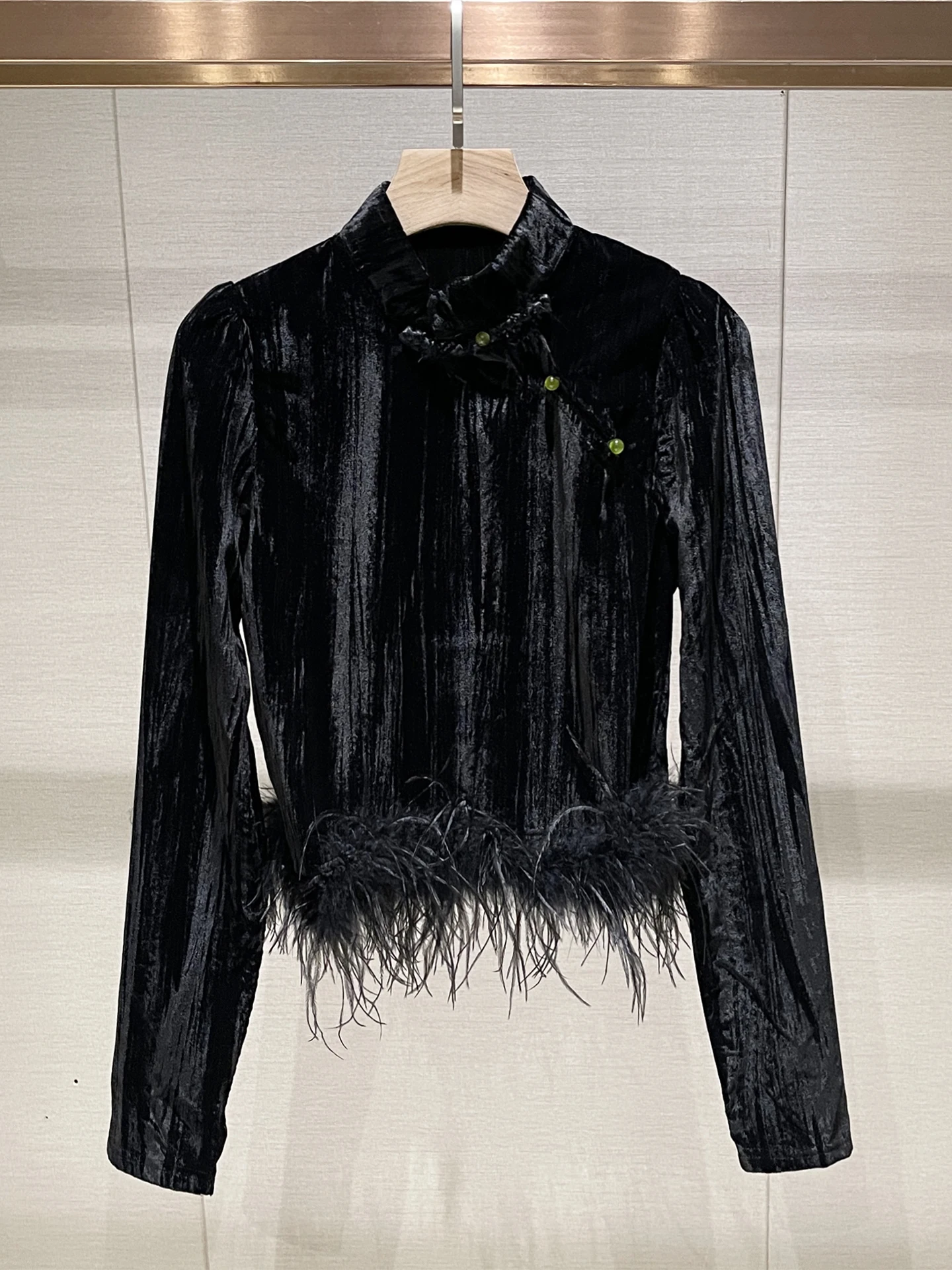 

Bla Casual Collar Women's irt New Chinese Sle Slimming T-irt Velvet irt Long Sve Regular Thin Pure Color