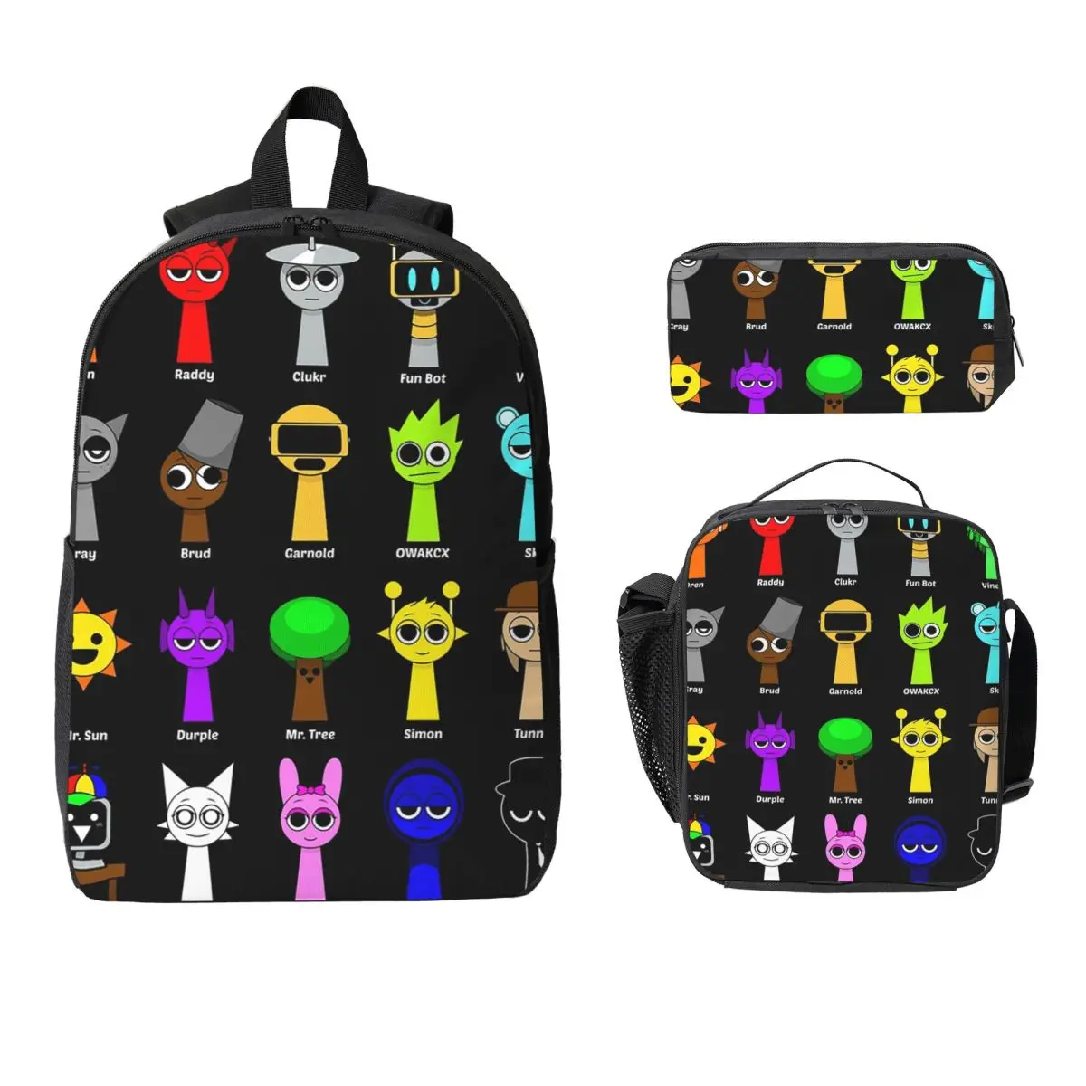 

All My Sprunki Game Toys Backpack Boys Girls BookBag School Bag Laptop Shoulder Bags 3ps Insulated Lunch Bag Pencil Case