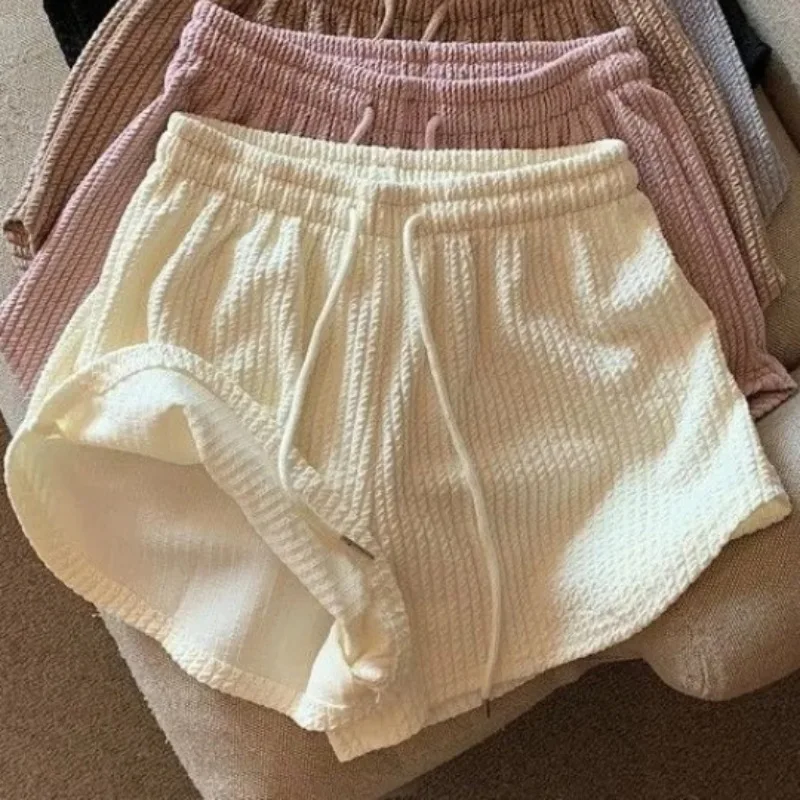 New Summer Waffle Shorts for Women, High Waist Plus Size Loose Casual Pants, Internet Famous Sports Fitness Shorts