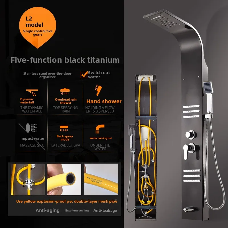 Thermostatic Stainless Steel Shower Panel Set Temperature Display Rainfall Head Handheld Sprayer Home Bathroom Collection