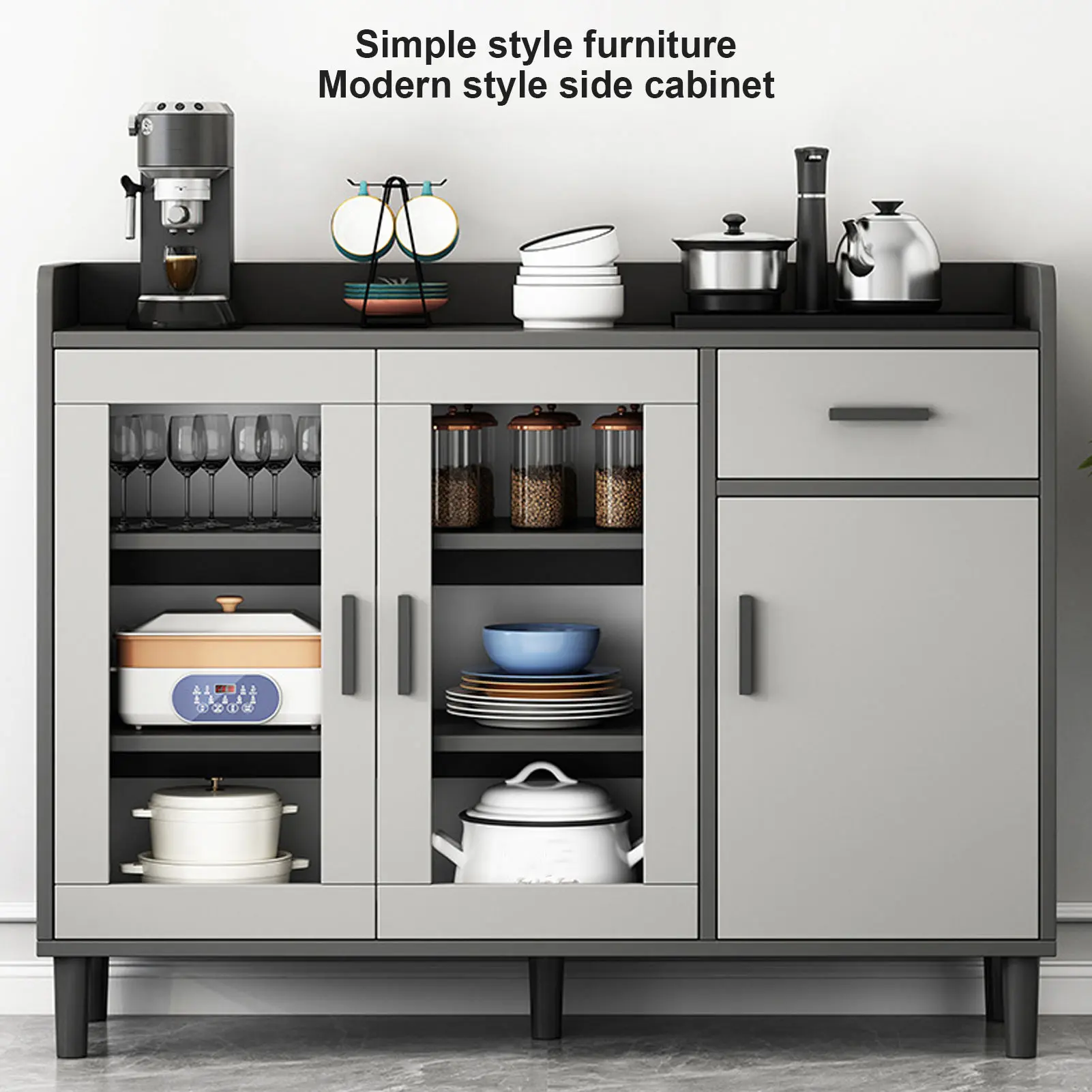 Modern Simple Tea Cabinet Sideboard Light luxury Cabinet Black Storage Cabinet for Home Dining Room Kitchen Storage Organizer