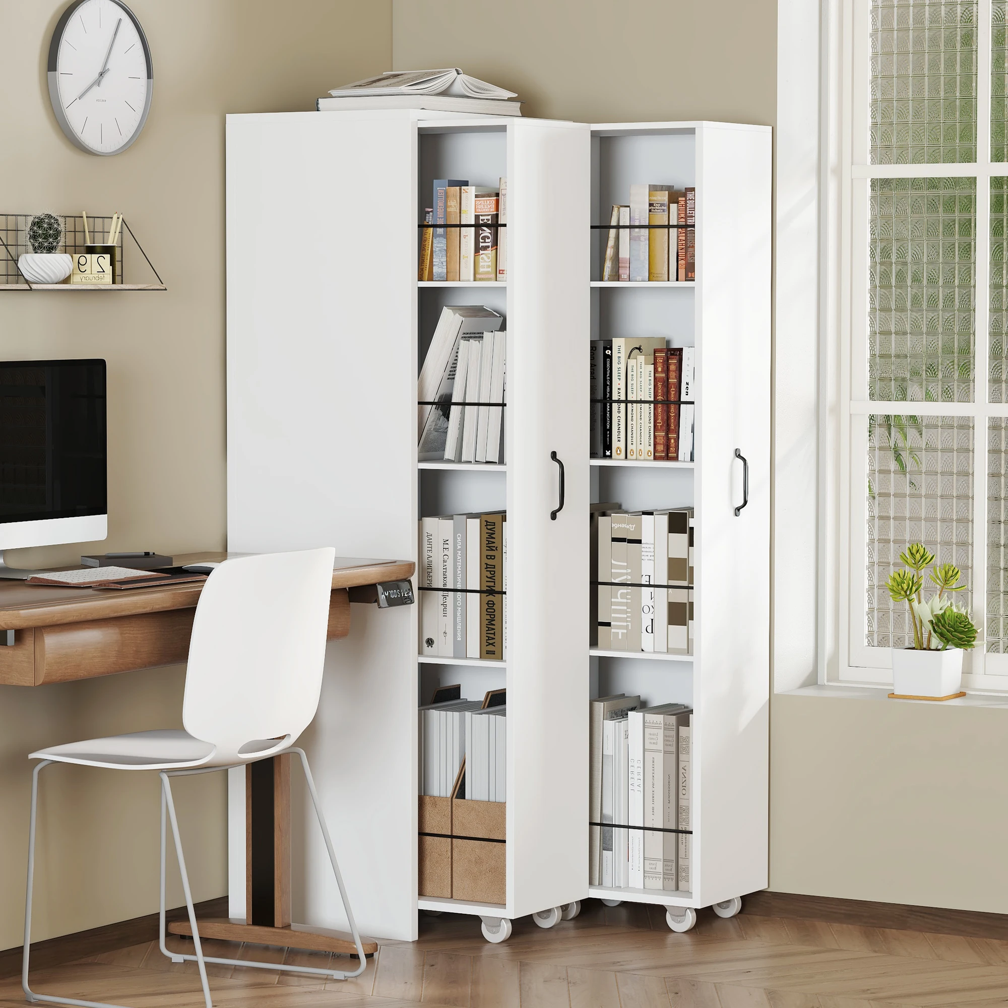 4-stöckiges, erweiterbares Rollregal mit Rädern, beidseitig verwendbares Aufbewahrungsregal, robuster MDF-Organizer-Wagen für Wohnzimmer, Küche & Bad, Weiß (20 kg Tragkraft pro Regal)