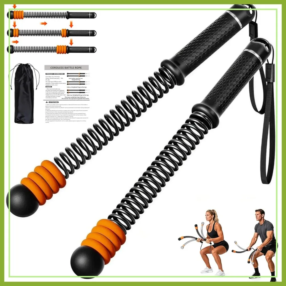

Adjustable Ropeless Battle Ropes for Home Gym, Portable Cordless Workout Equipment for HIIT & Strength Training, Black