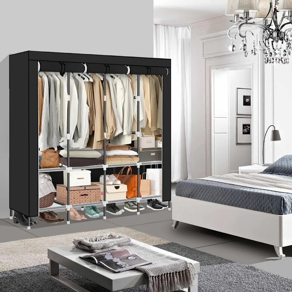 

Portable Closet Diameter Portable Closets Hanging Clothes Black 4 Hanging Rods 8 Storage Shelves Non-Woven Fabric Wardrobe