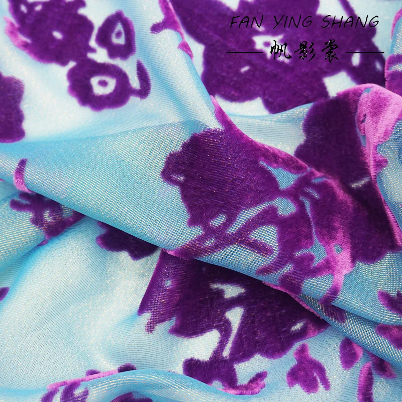 2025 Golden Purple Flower Burnt Out Velvet Fabric For Dress Telas Para Costura Tissus Couture ткань Cloth Material Sewing