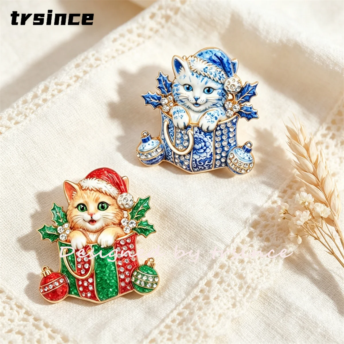 Vintage Christmas Teddy Bear Brooch Rhinestone Enamel Lapel Pin Cute Bear Xmas Tree Candy Cane Brooch Women Suit Accessories view 4