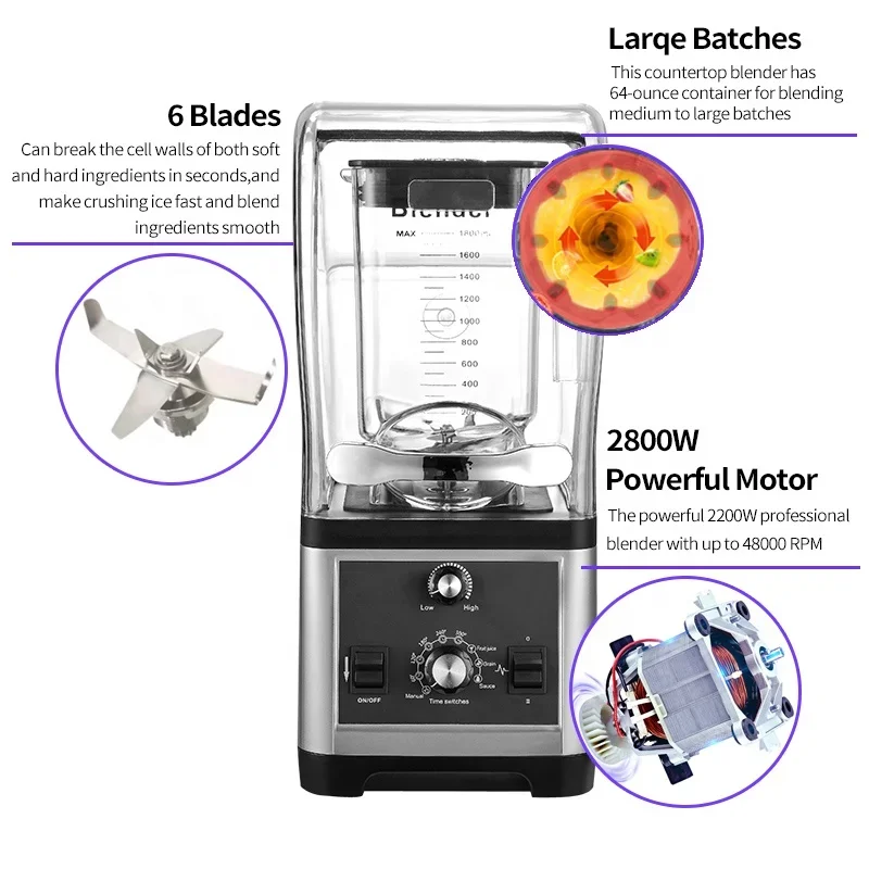 High Power Countertop Kitchen Table Vacuum Chopper Vacuum Electrical Fresh Juice Blender To Go Electric Mixer