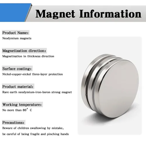 Imagen 2 del producto Imán redondo súper potente de 40x5mm, imán de neodimio NdfeB N35, imanes magnéticos permanentes fuertes, imán para refrigerador