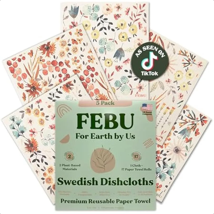 

Swedish Dishcloths for Kitchen 5 Pack Watercolor Reusable Paper Towels Washable Swedish Dish Towels NonScratch Cellulose Sponge