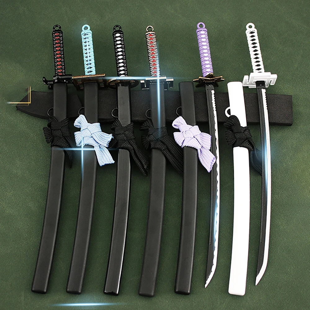 BLEACH Anime Zwaard met Lint Strik 22 cm Kuchiki Byakuya Zesdelige Set Spade Vere Wapen Katana Zwaard Model sleutelhanger Geschenken