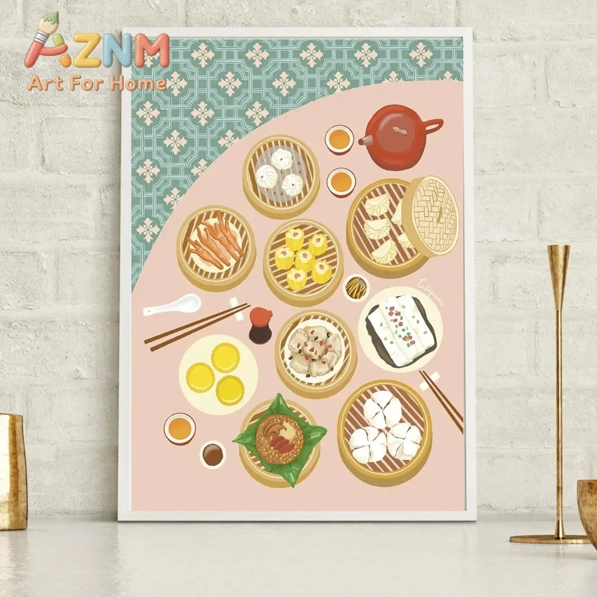 1pc Frameless Canvas Retro Chinese Asian Food Illustration Grocery Store Dim Sum Coffee Poster Wall Art Pictures Home Room Deco