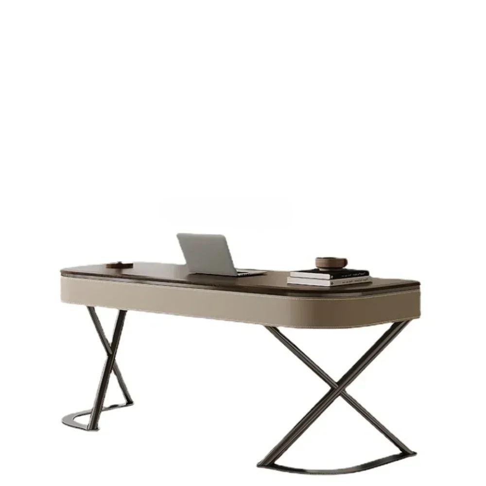 

High-Grade Solid Wood Desk Modern Minimalist Study Desk Walnut Decorative Saddle Leather Computer Desk
